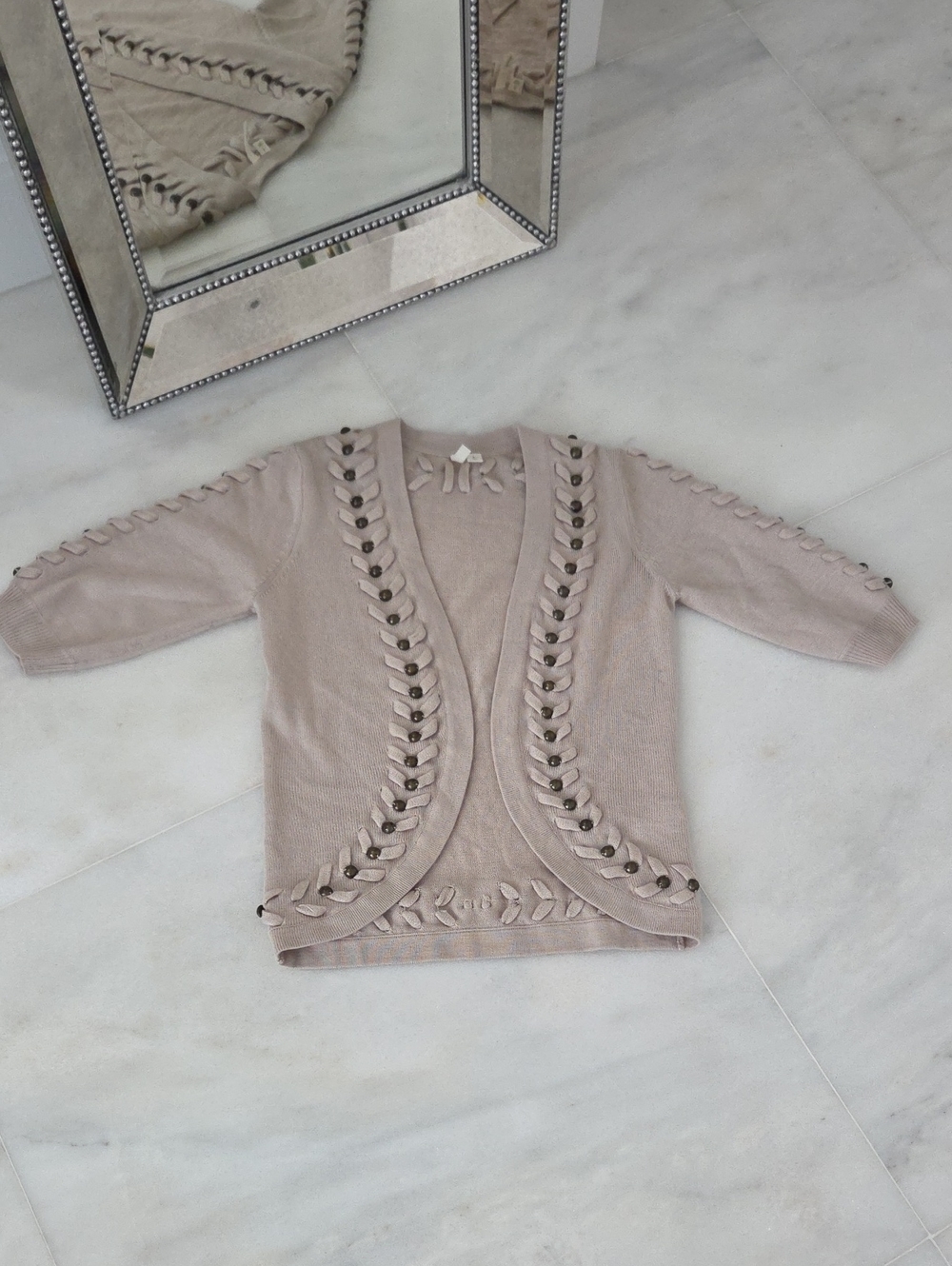 Frenchi Cream Open-Front Lace-Up Cardigan